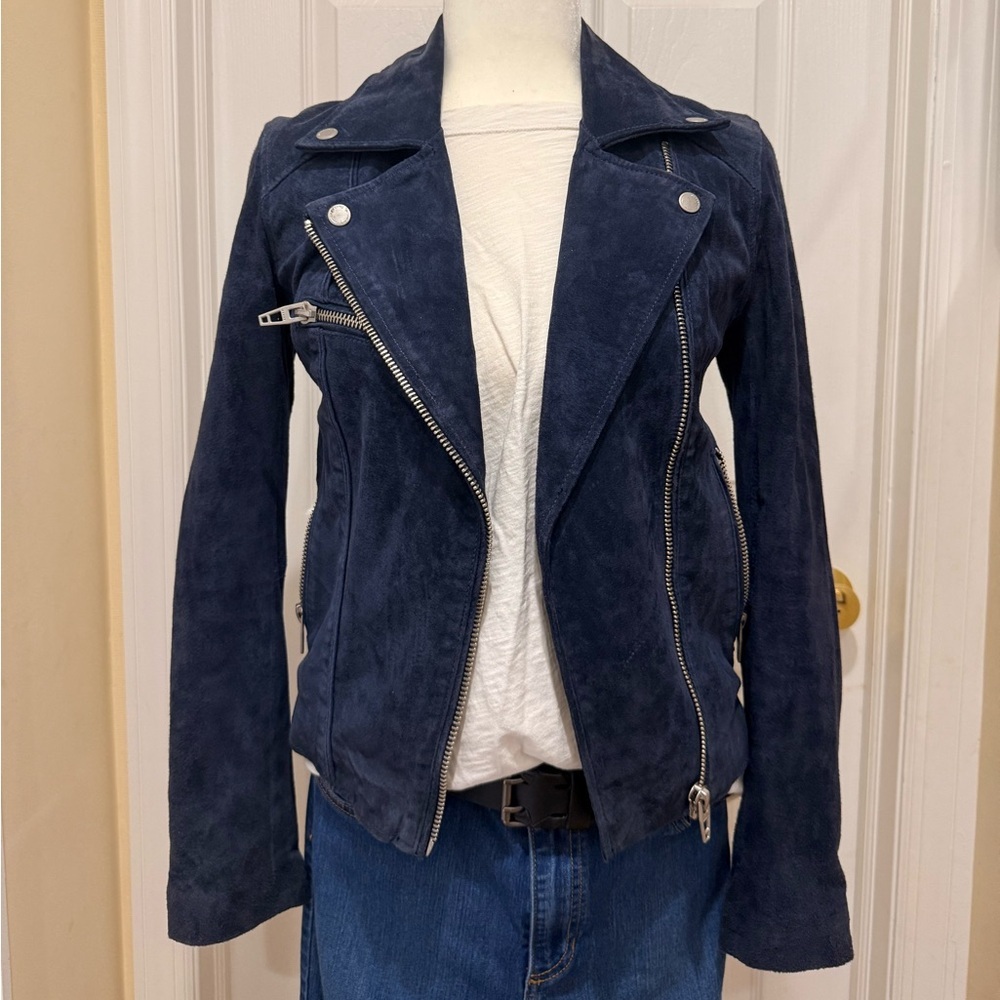 Blank NYC Dark Blue Suede Leather Moto Jacket